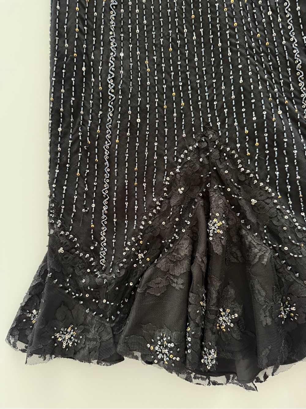 Black & Pink Silk Beaded Evening Gown Dress - Size M - Vintage - *Please Read* - Picture 9 of 16
